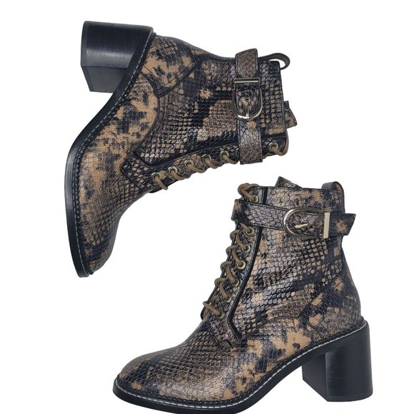 Joie Raster Block-Heel Python-Embossed Leather Combat Boots size 36 US 5 - Picture 2 of 12